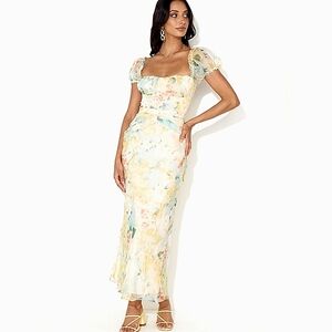 Hello Molly Love Unlocked Maxi Dress Floral Sheer Lined Milkmaid Womens 8